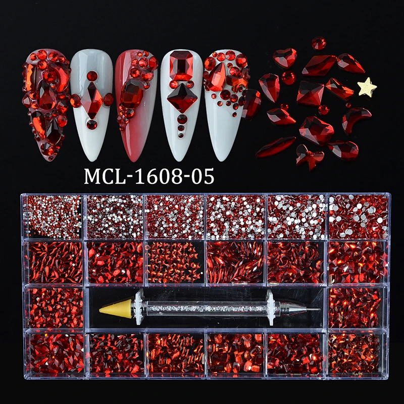 

2021 wholesale 3d flatback colorful rhinestones kit press on nails for nail art decoration, As the oicture shown