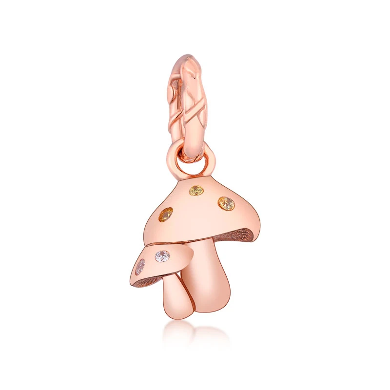 

Fine Jewelry Wholesale Silver Pendant 925 Sterling Silver Rose Gold Mushroom Zircon Beads Charms