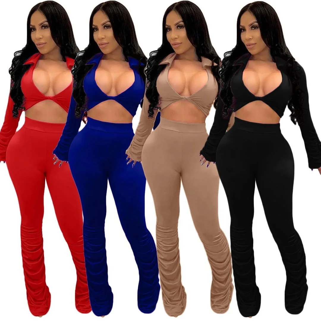 

YD Spring 2021 boutique ladies two pcs stacked pant and crop top outfits 2 piece set sexy clothes for women