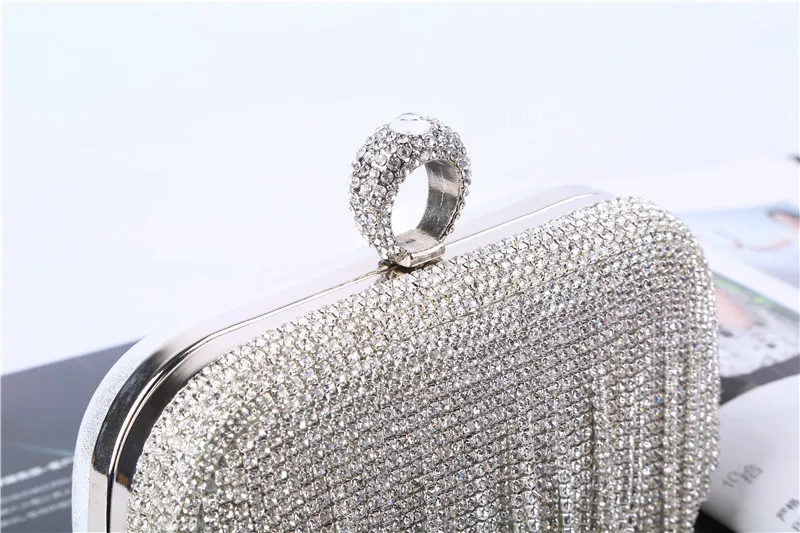 Rhinestone Crystal Tassel Evening Clutch Bag