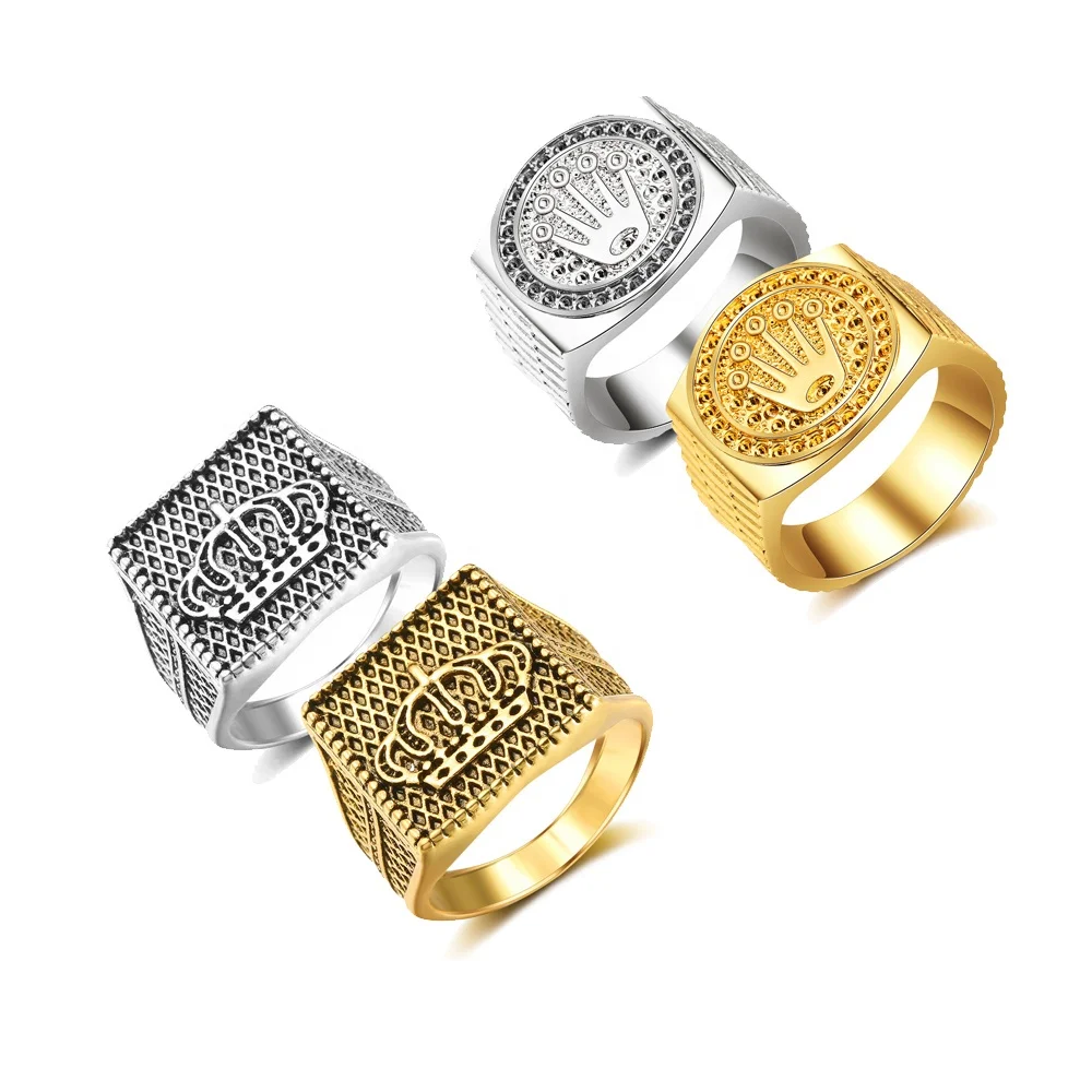 

2019 Hot Selling Men's Rings Jewelry Middle East Country Plated Gold Silver Crown For Wedding Party Gift