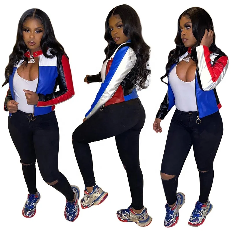 

Spring 2021 New Design Faux Fur Coat Fashion PU Leather Color Matching Women Jackets Coats 2020