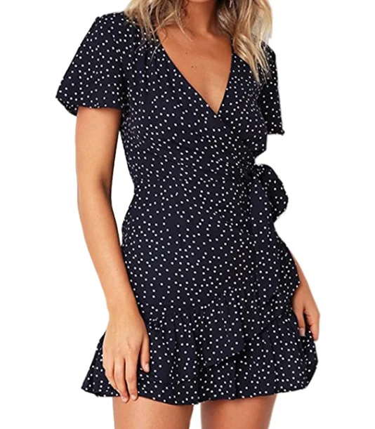

Women's Summer Short Sleeve Print Dress V Neck Casual Short Dresses, Show