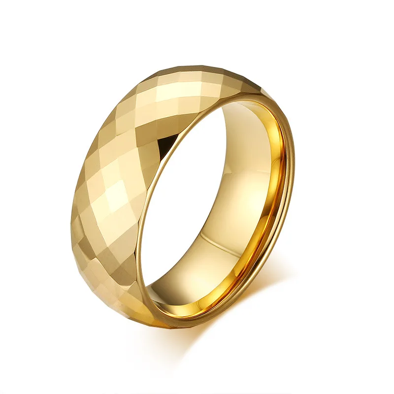 

18K Gold Plating Irregular Cutting Surface Band Finger Ring Tungsten Steel Cut Surface Band Ring For Men