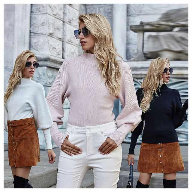 

2020 autumn and winter new solid color sweater high neck sweaters for women