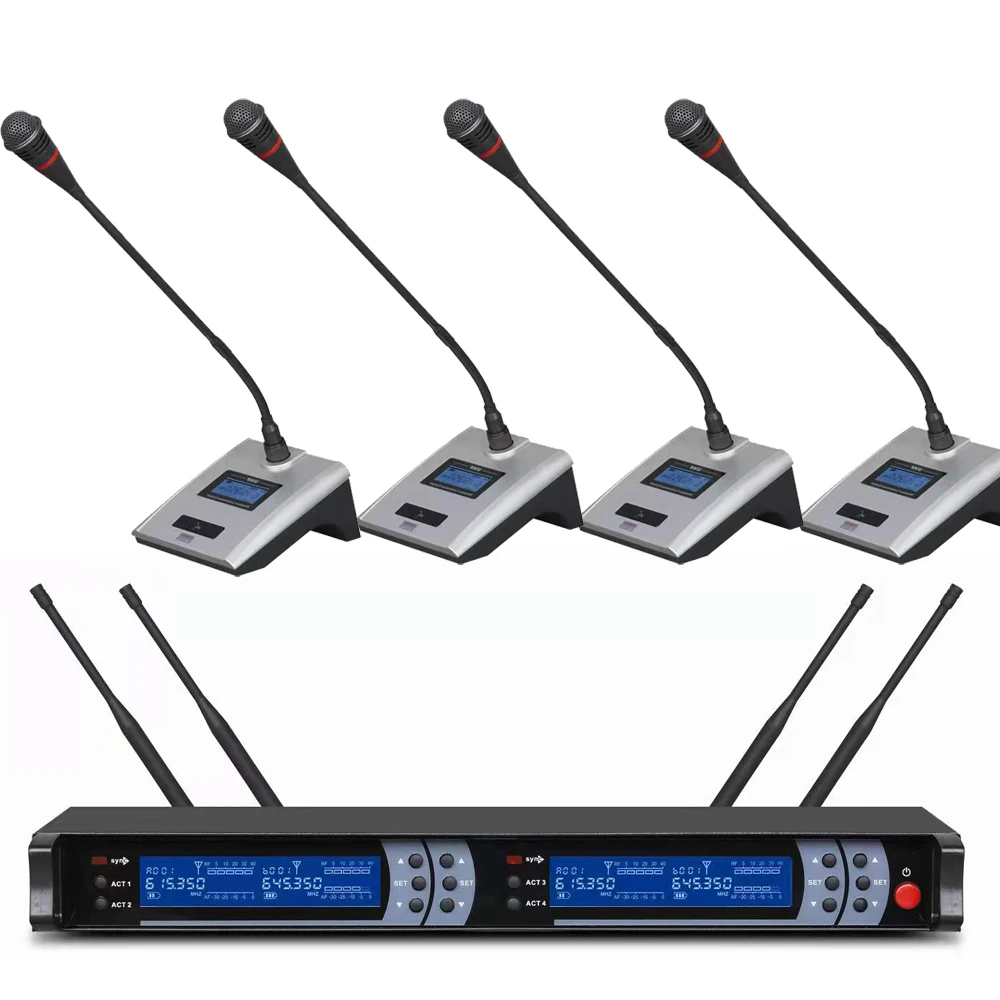 

Professional 200 Channel 4 Gooseneck Wireless Microphone System 4 Desktop Conference Mic DJ Karaoke Sets