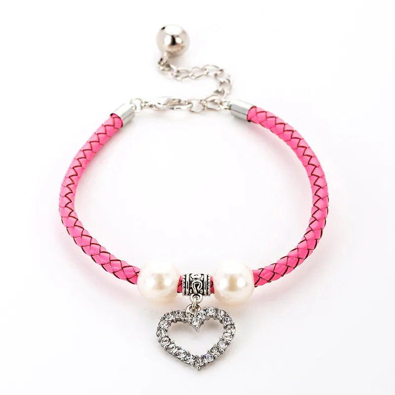 

New Pet Products Cat and Dog Necklace Jewelry Woven Leather Rope With Heart Pet Collar