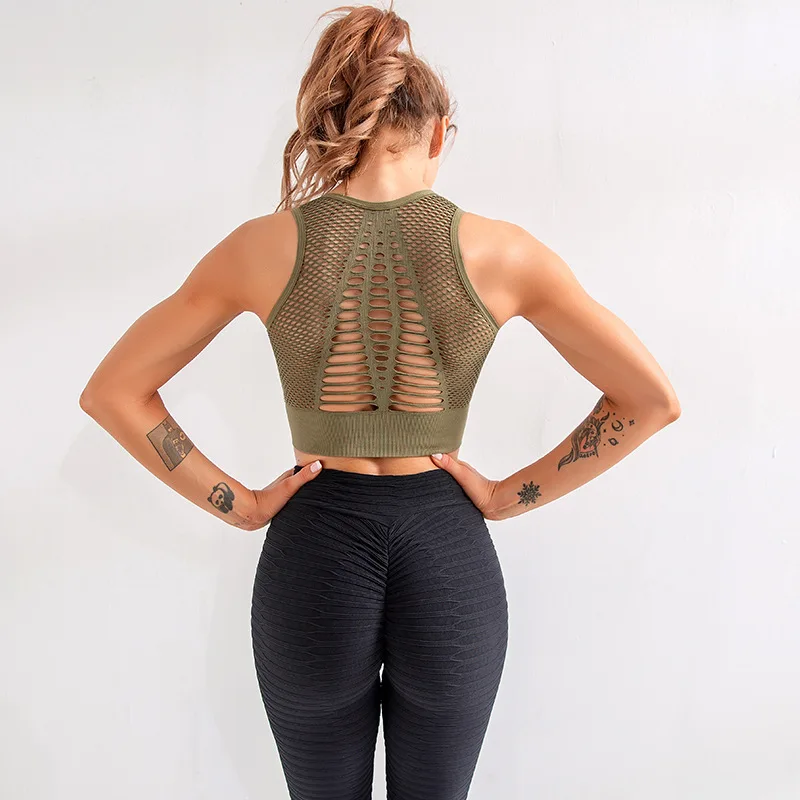 

2020 hot selling hollow beauty back quick-drying shockproof gathering yoga bra, White, purple, blue, black, army green, red