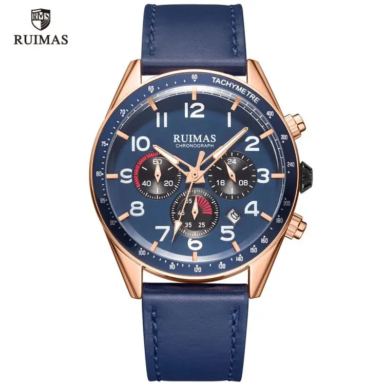 

RUIMAS RL574G Men's Chronograph Quartz Watches Luxury Top Brand Military Wristwatch Man Leather Strap Sports Watch Male Relogios