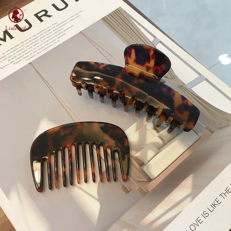 

Minimalist Retro Color Marble Pattern Acetate Acid Hair Comb Set Narrow Tooth Tortoise Shell Cellulose Hair Claw Comb, Picture