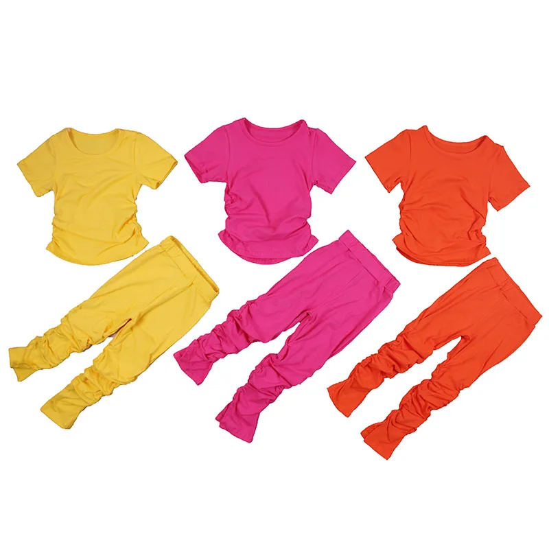 

Spot Little girl stacking pants suit Girl solid baby girl candy color trousers cute suit fashion stacking pants suit