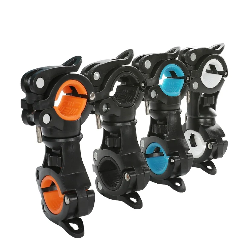 

360 Degree Rotation Flashlight Holder Torch Cycling Clip Clamp Bicycle Front Light Holder Mount, Black/blue/white/orange