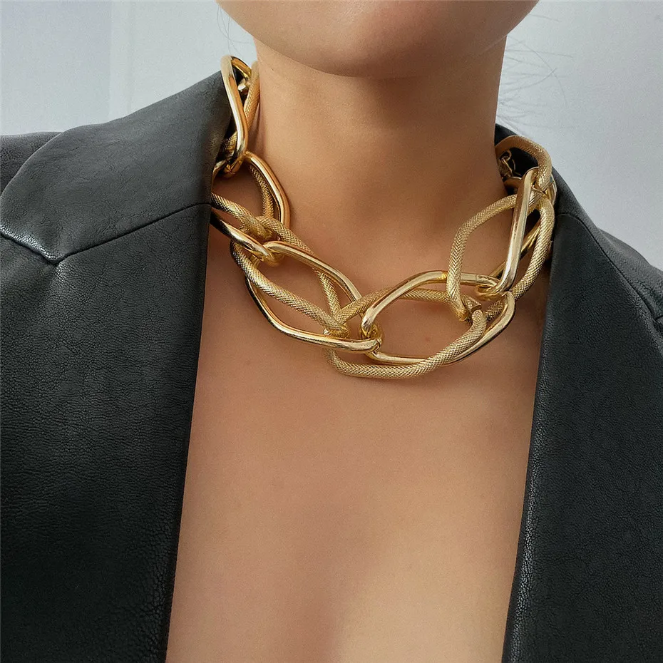 

Barlaycs 2021 Fashion Big Chunky Cuban Chain Necklaces Gold Plated Necklace Choker for Women Jewelry Wholesale