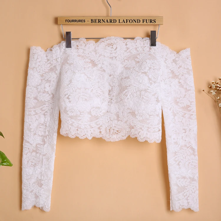 

Beautiful off-shoulder wholesale wedding accessaries bridal bolero lace jacket