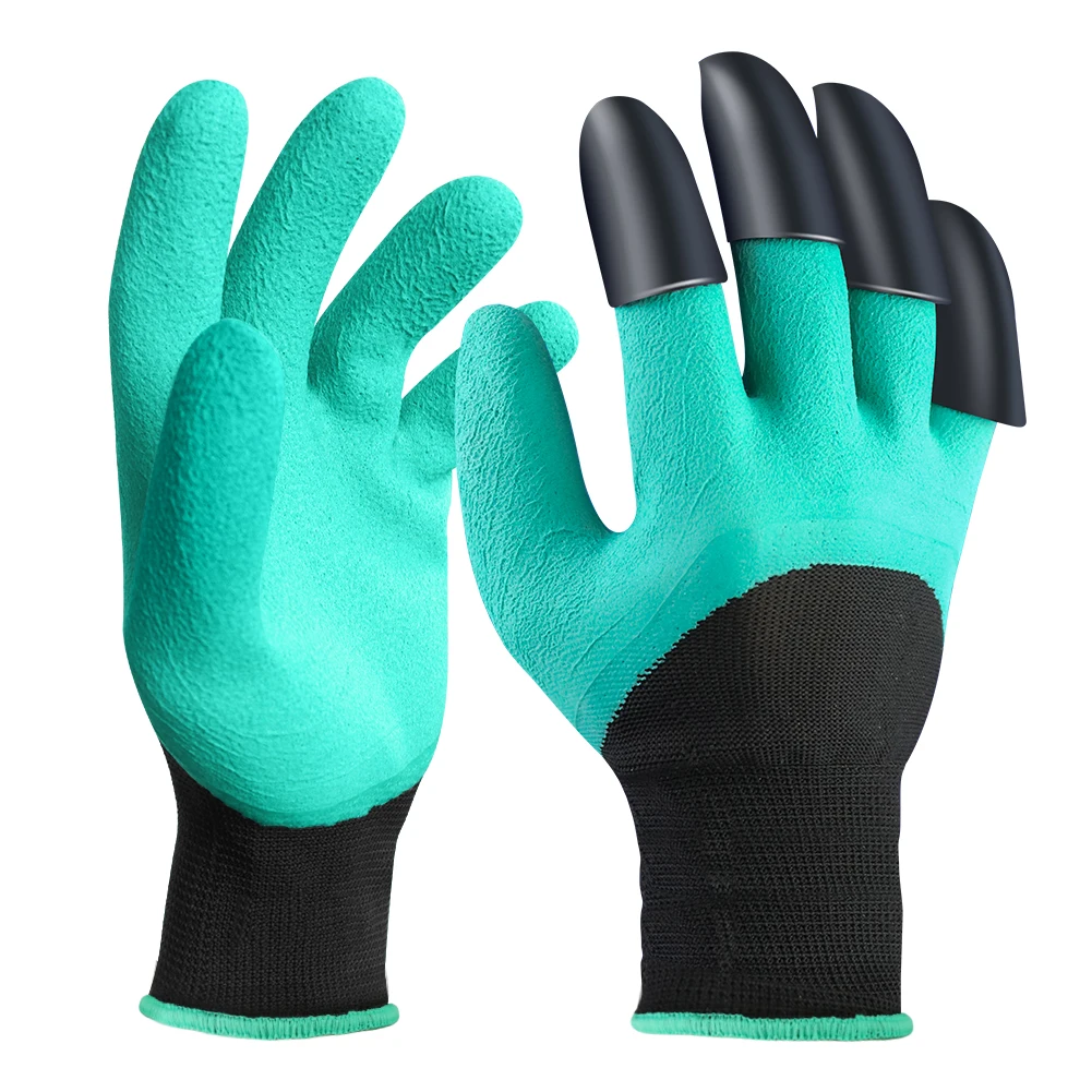

Anti Slip Thorn proof Gardening gloves with Sturdy Fingertips 4 ABS Plastic Claws for Digging and Planting, Green and black