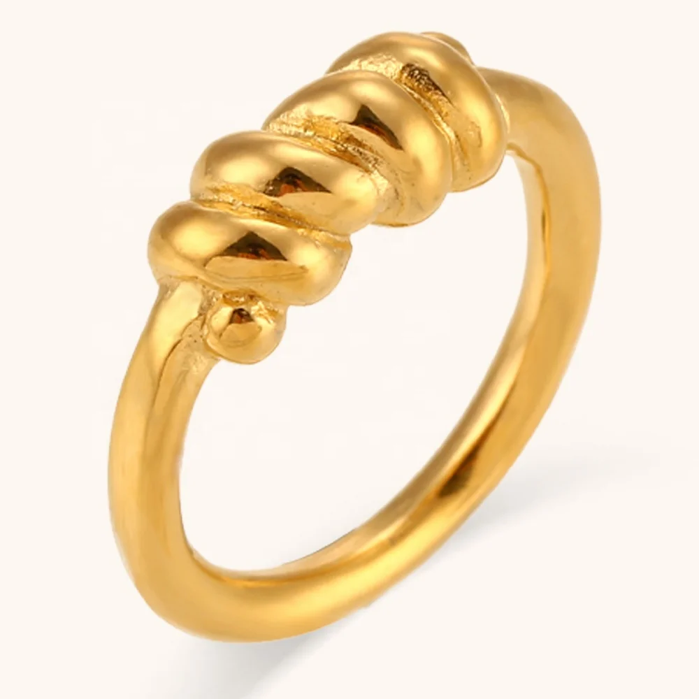 Dingran Unique Design Small Size Ring Twisted Ring Premium Stainless Steel Gold Plated Jewelry bijoux acier inoxydable 20