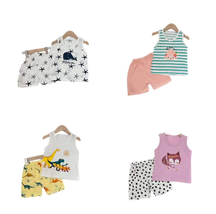 

summer amazom 2020 new children cotton vest set boys girls cartoon shorts two pieces kids clothing for wholesale, As pic shows, we can according to your request also