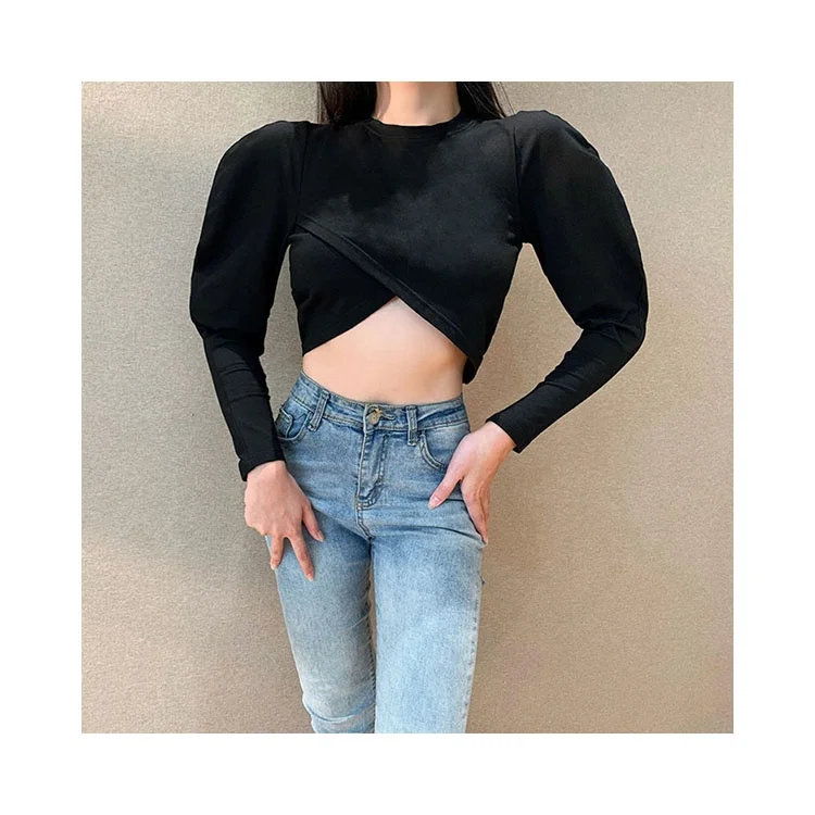 

Classic Style Vintage Crop Tops O-Neck Womens Fashion Blouse, Picture color