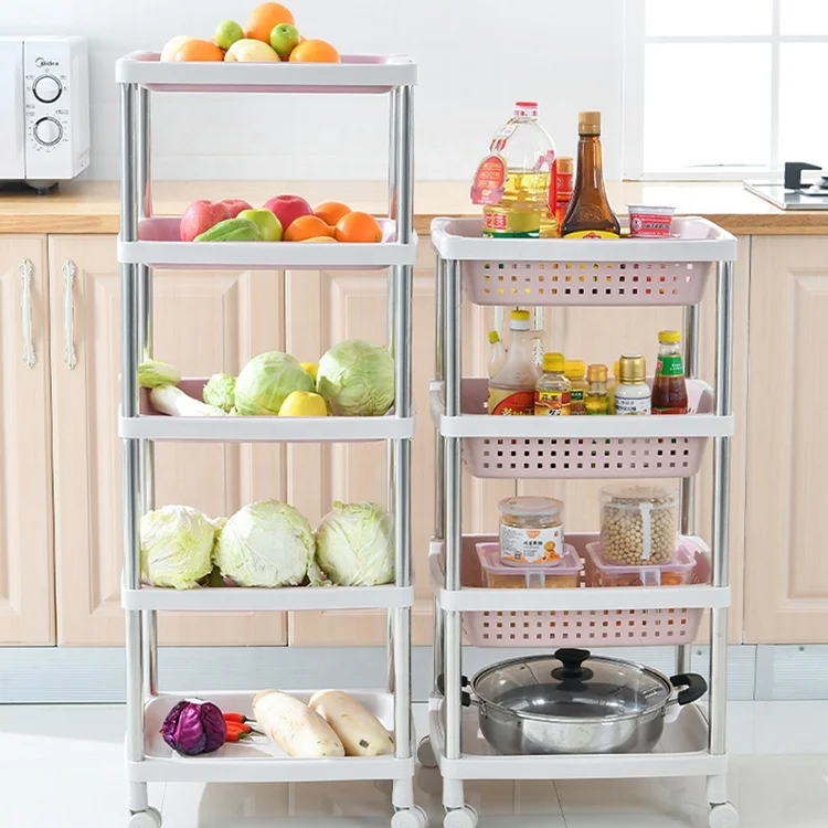 

Bathroom storage rack, kitchen storage rack, removable wheel type, Green,pink