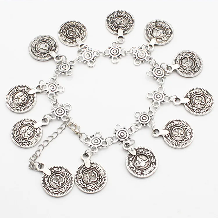 

Bohemian Beach Tassel Barefoot Sandals Chain Jewelry Boho Antique Silver Coin Anklet Bracelet For Ladies