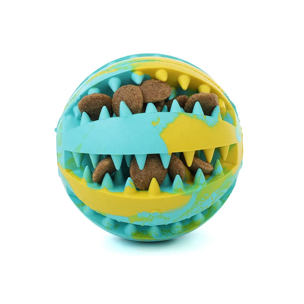 

Wholesale Rubber Indestructible Treat Dispensing Ball Hiding Food Puzzle Bite Hundespielzeug Interactive Pet Ball Chew Dog Toy, Red yellow green