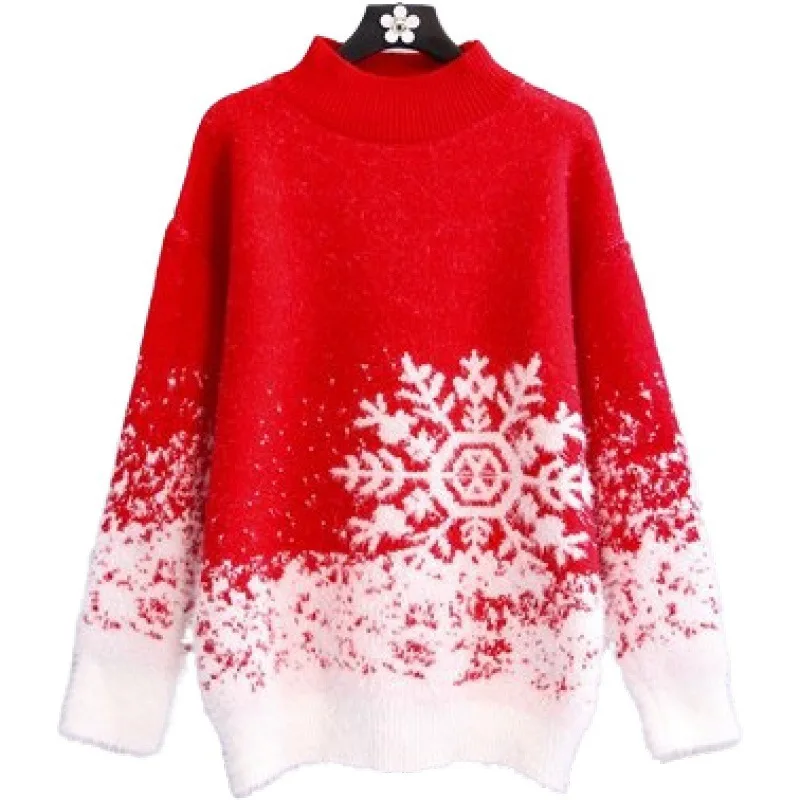 

198 Women's New Loose Knitwear plus size sweaters Winter Pullover Snow christmas sweaters, Red, black, khaki, pink, blue