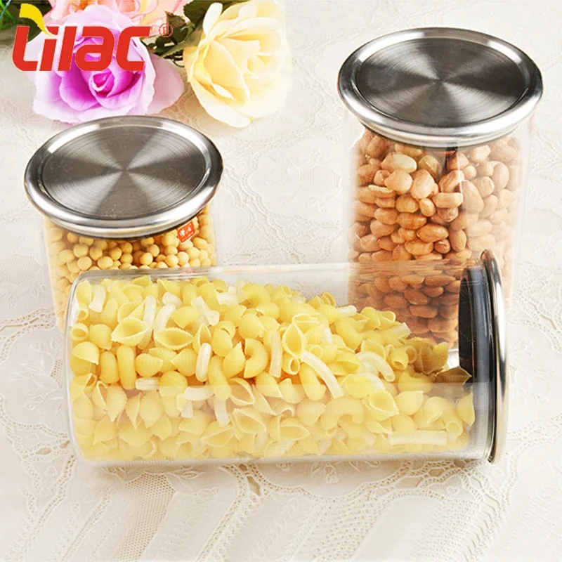 

Lilac FREE Sample 550ml/900ml/1300ml kitchen glass stackable airtight food container set coffee and tea/pet/honey storage jar