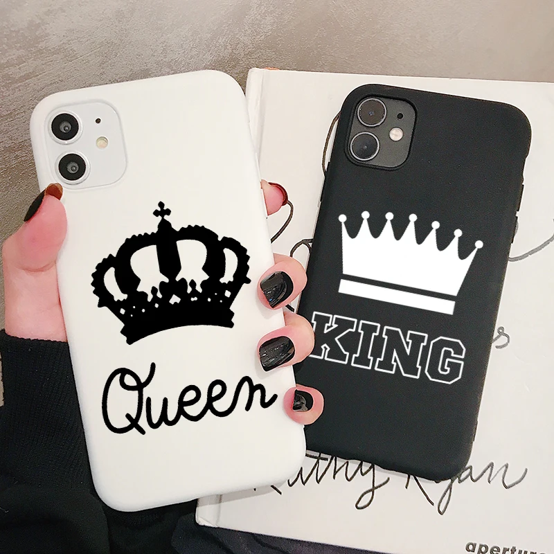 

King & Queen Phone Case for iPhone 12 11 Pro Xs X XR Max 8 7 SE 6 6S Silicone Cases Soft Black Cover, 18 colors