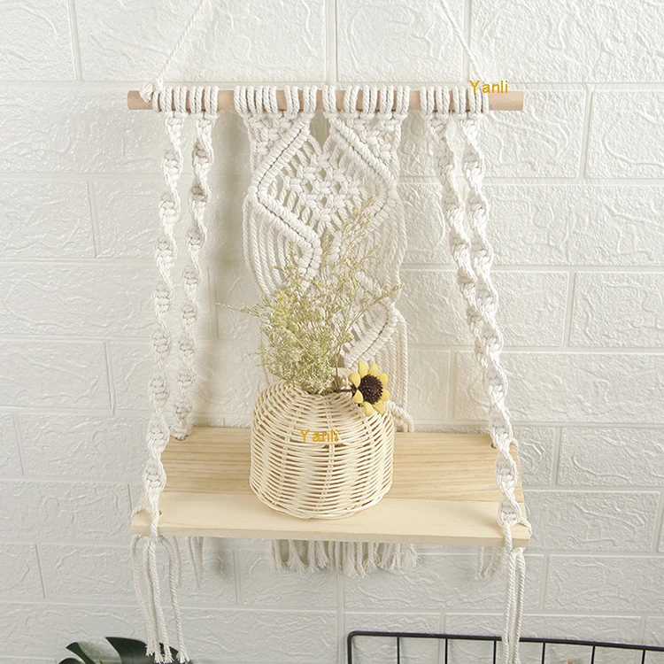 

Macrame Wall Hanging Shelf Handmade Boho Macrame Shelf for Plants and Decor Macrame Plant Hanger, White