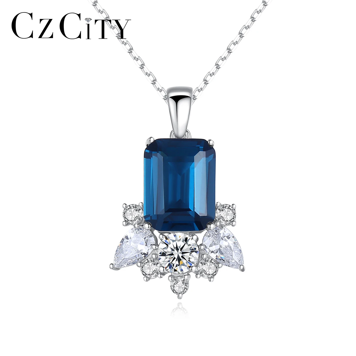 

CZCITY Princess Cutting Sapphire Mystic Topaz Mystic Topaz Necklace Women Silver Jewelry Pendant