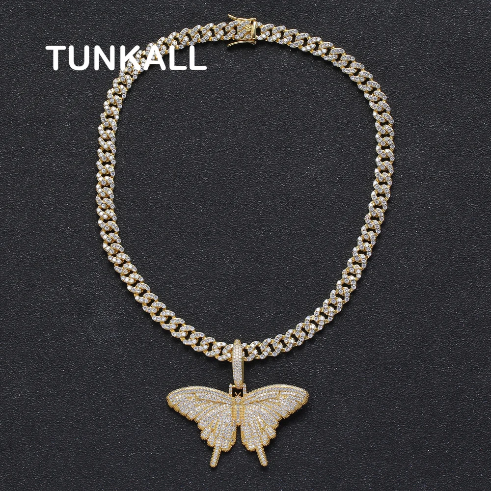 

CN165 Brass Cubic Butterfly Pendant with 8mm Cuban link Chain Micro pave with CZ Bling Bling Mens Necklace Rock Jewelry