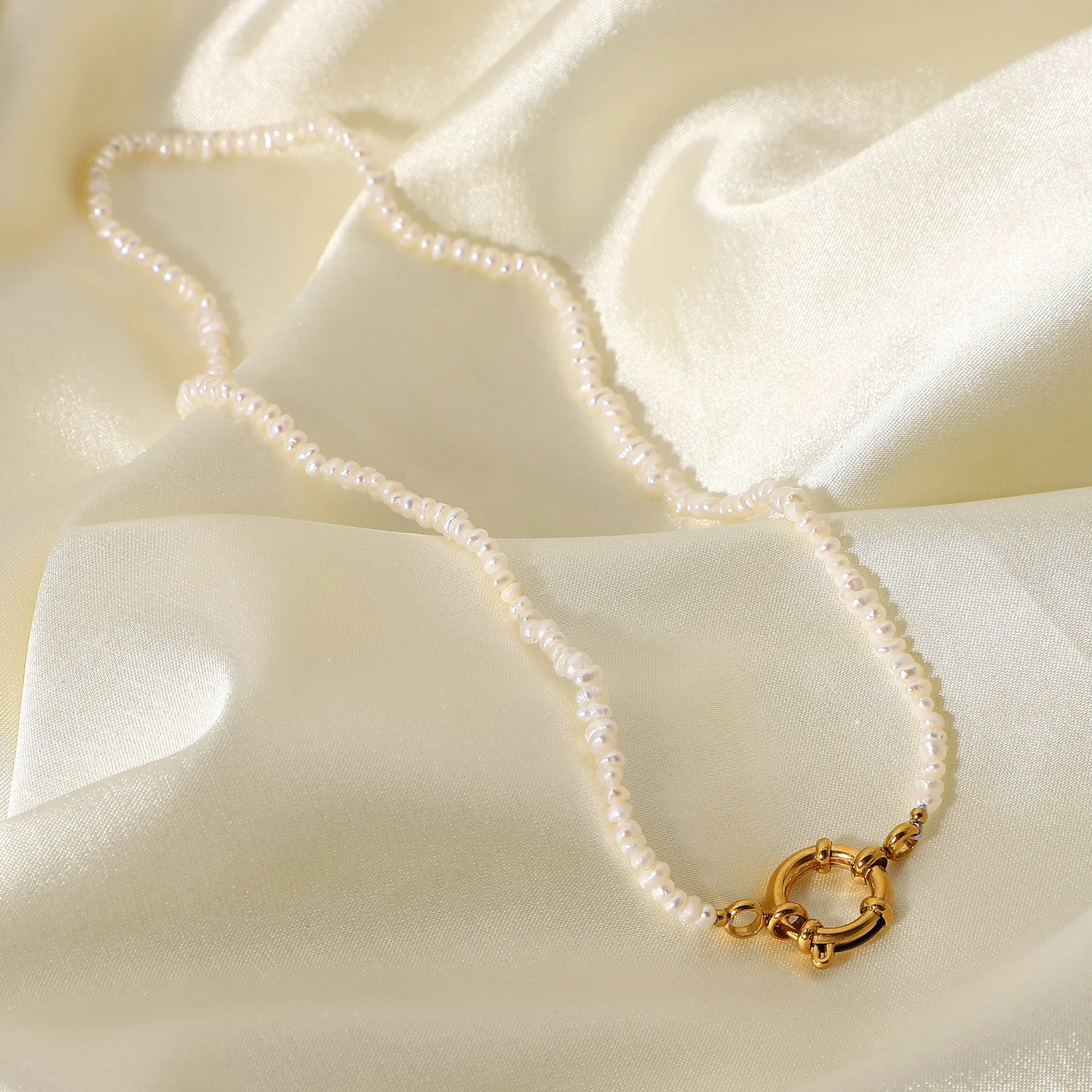 

High end gold plated freshwater pearl chain choker necklaces for women