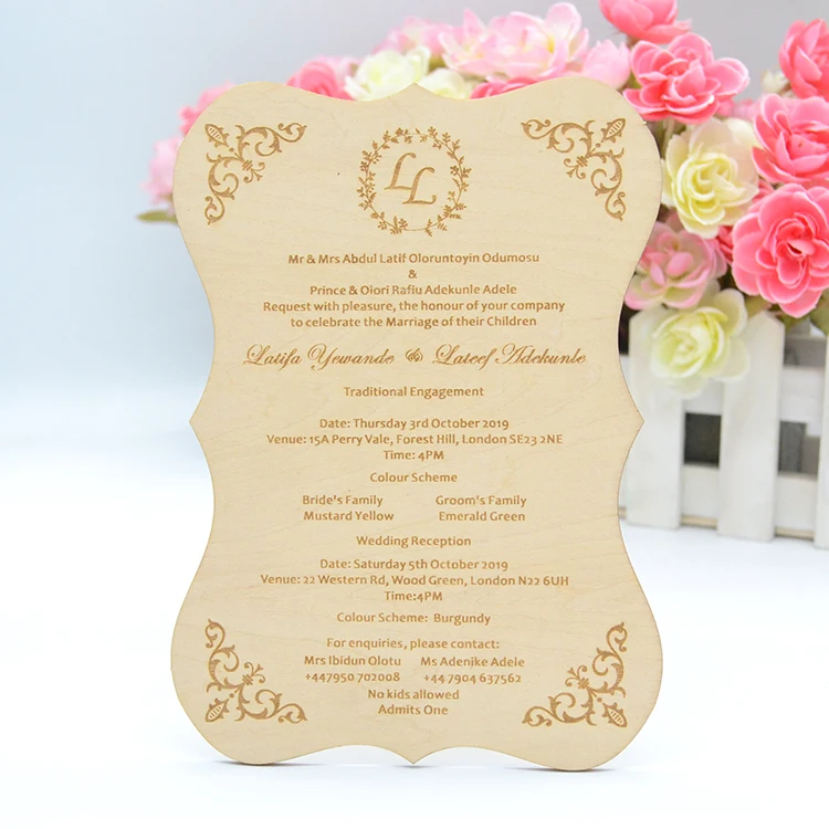 Perso<em></em>nalized wood engraved wedding wooden invitation card