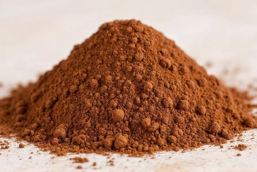 Close-up of freshly ground cloves powder showing deep reddish-brown color