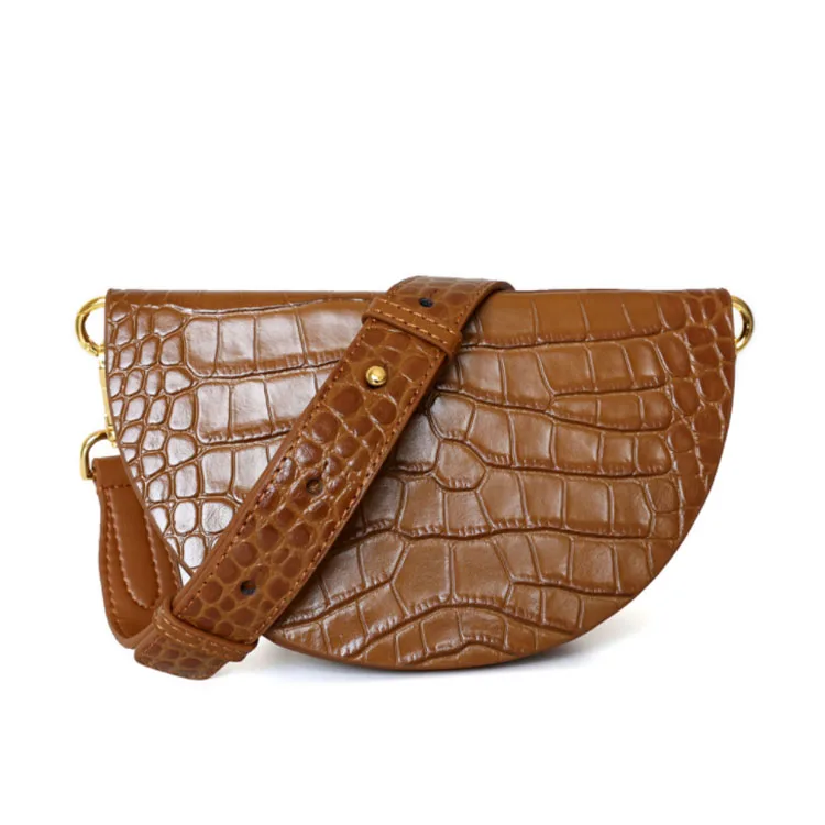 

new arrival lady crocodile embossed leather half-moon saddle bag shoulder crossbody bags for women