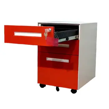 0ffice Equipments Under Desk Anti Dumping Red 3 Drawer Metal