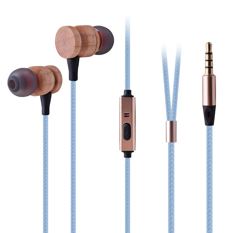

china cheapest bass 3.5mm portable sport wood earphones with mic microphone wired in ear headphone custom earbuds manufacturer