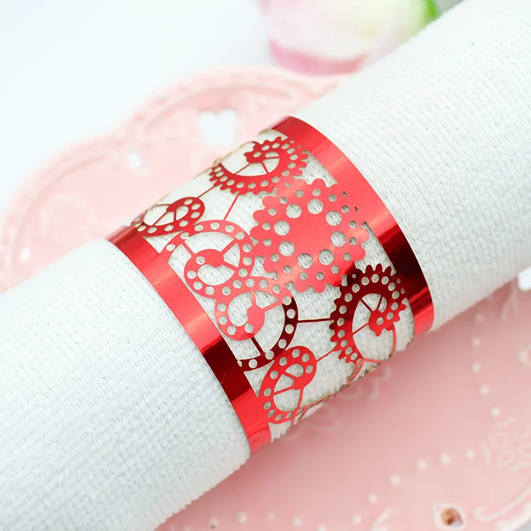 NP12 me<em></em>tallic paper laser cut gold vintage napkin ring for centerpiece wedding