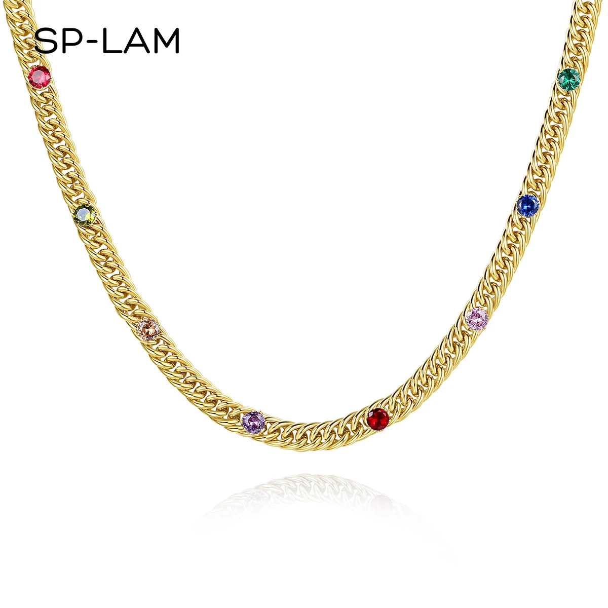 

SP-LAM Colorful Rope Chain Thick Jewellery Woman Custom Gold Cubic Zirconia Stainless Steel Jewelry Necklace