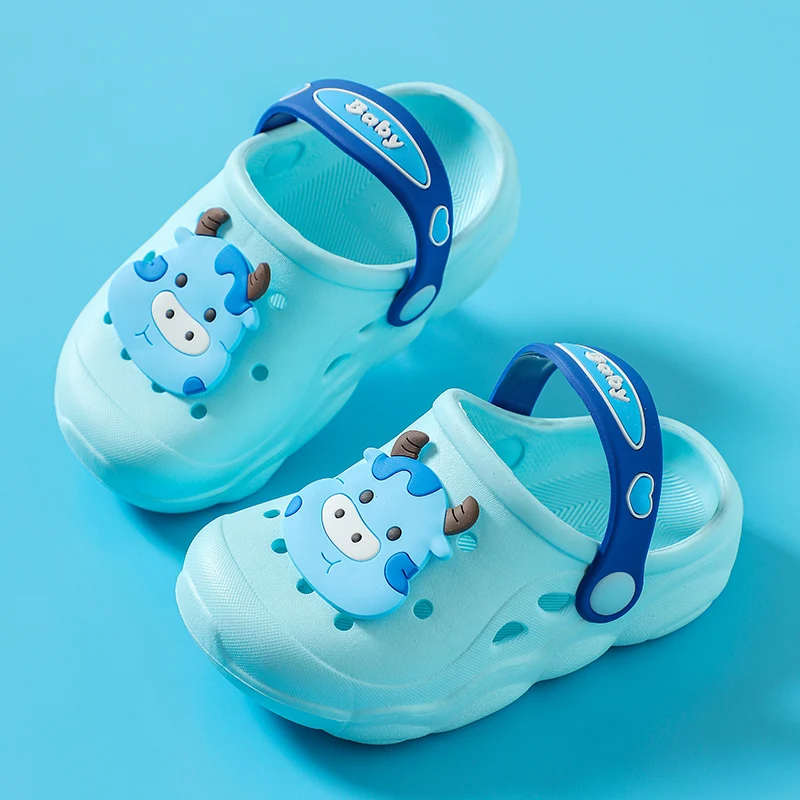 

Summer Beach Flat Comfortable Toddlers Beach Shoes Sandals Garden Clogs Baby Boy Croc Shoes Kids Baby Bear Slippers, Light blue