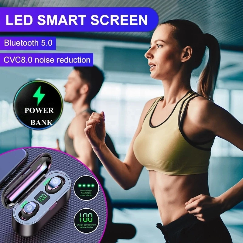 A-BST Hot selling noise cancelling sport bluetooth wireless earbuds with power bank battery display F9 F9 TWS Wireless Earphone - ANKUX.COM