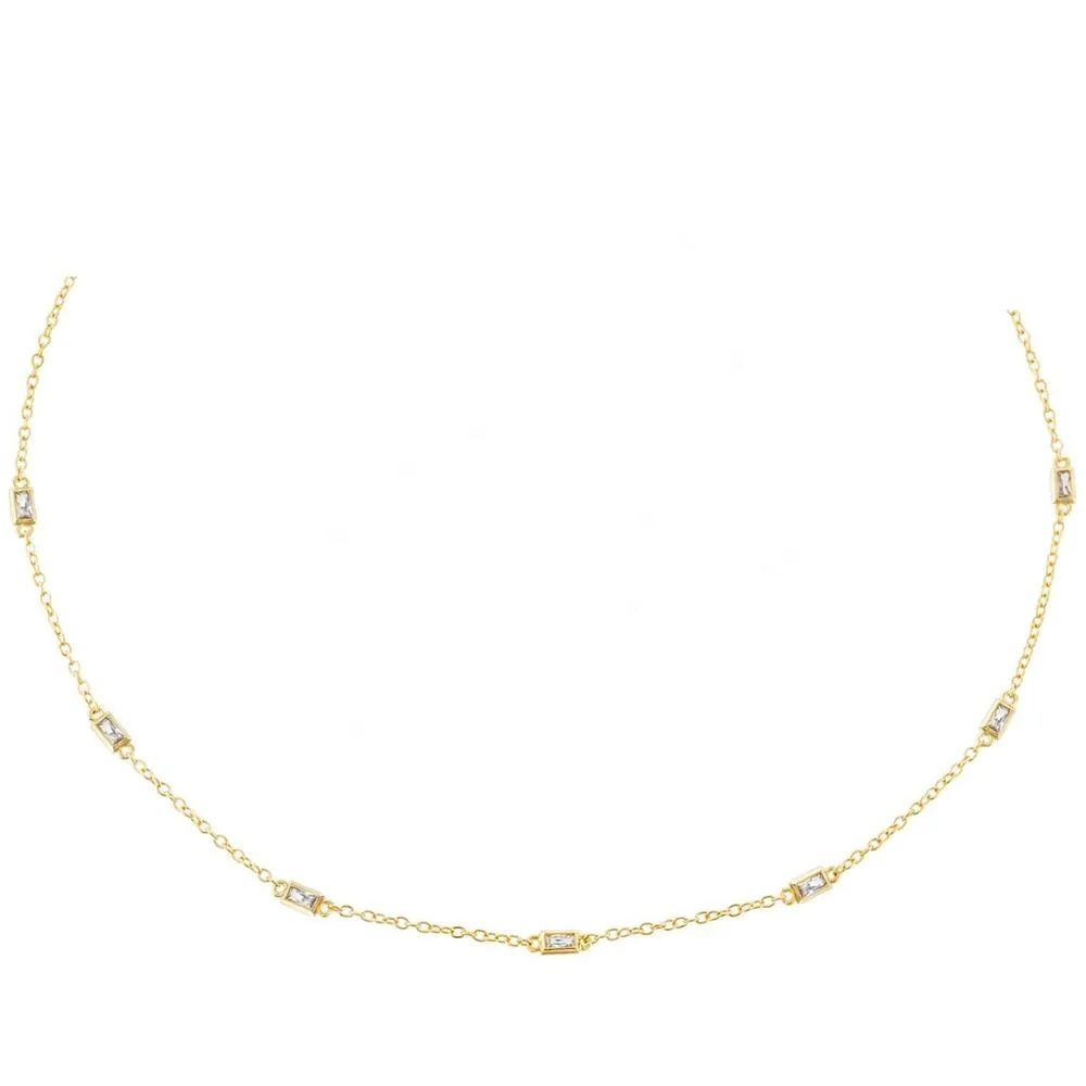 

Elegant Jewelry 925 Sterling Silver Vermeil Baguette Stone Necklace 18k Gold