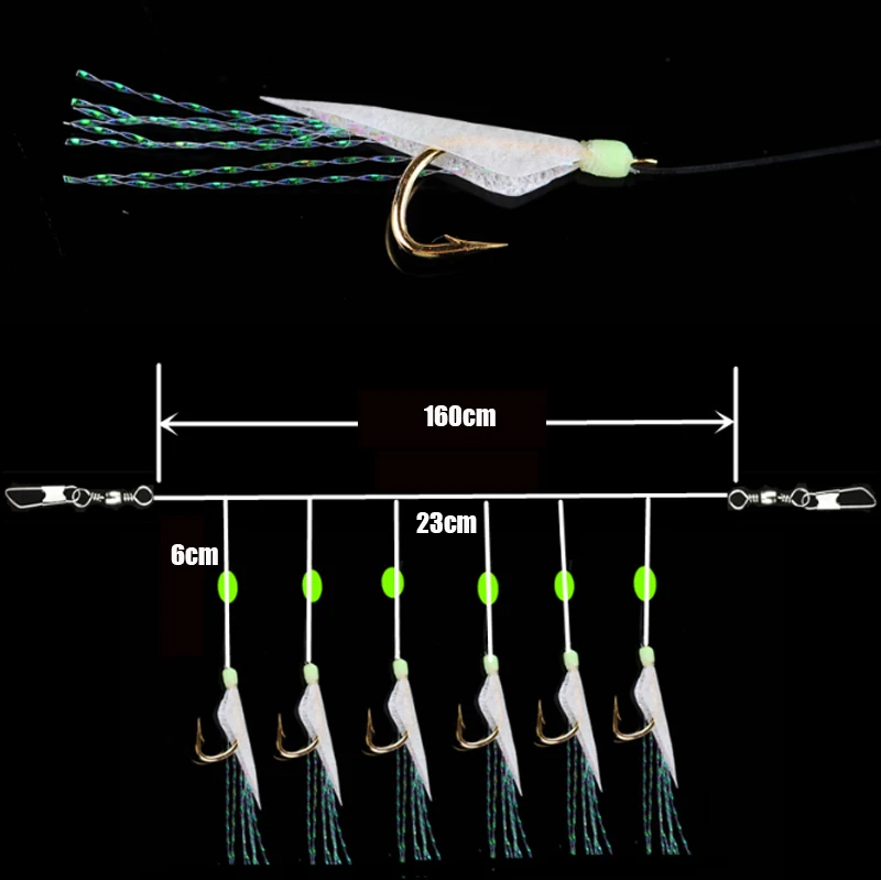 

Jetshark 4-20 # Sea Fishing Flasher Bait Rigs with Barrel Swivel Luminous Beads for Herring Hook Sabiki String Hook