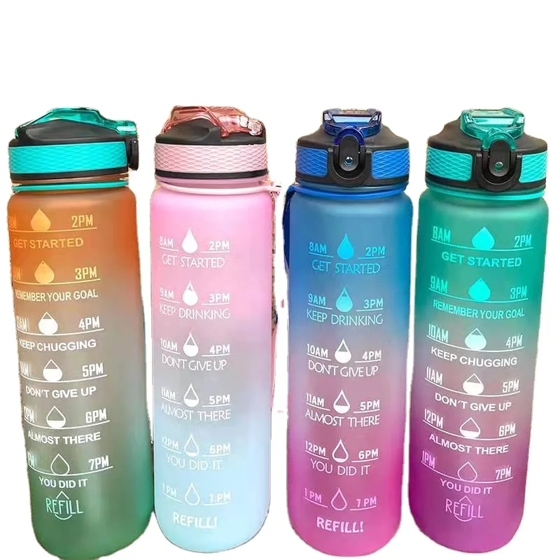 

Workout Sport Custom Logo Insulated Straw Strainer Tritan 32oz Plastic Motivational Water Bottles with Time Marker