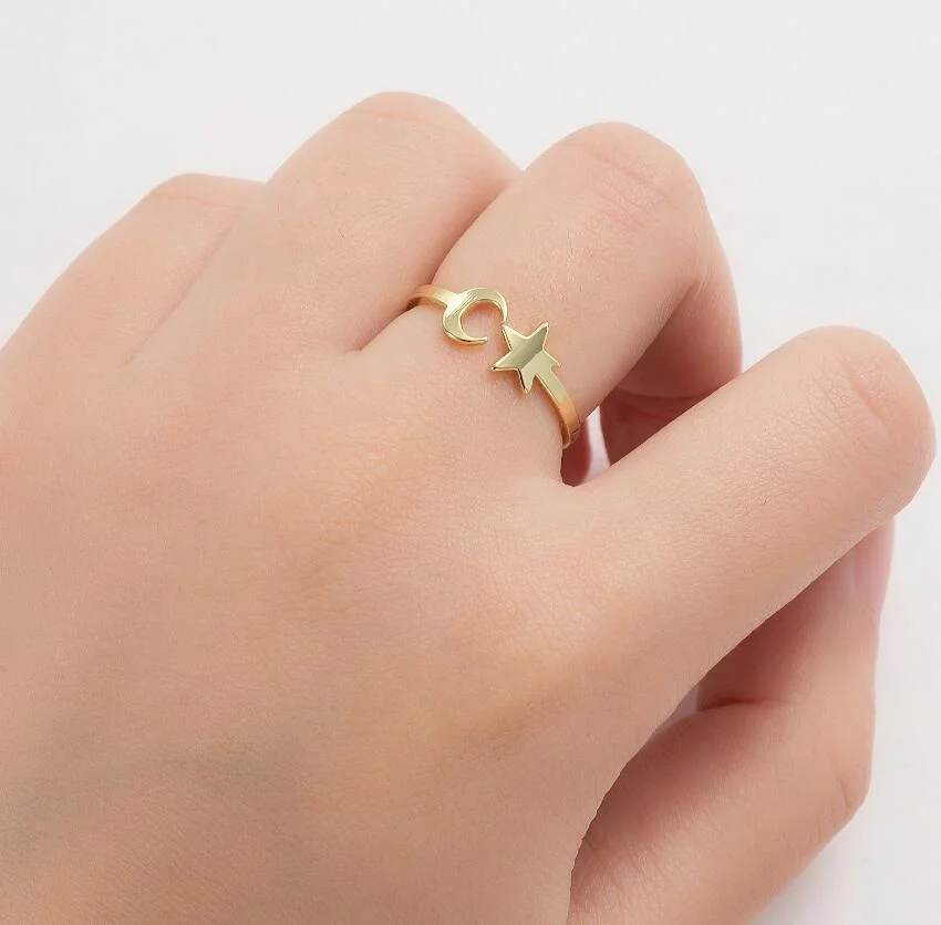 

fashion rings 2021 women Stainless Steel Moon and Star Opening  Stainless Steel Gold Plated Ring, Gold color/steel color