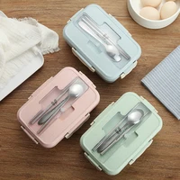 

Biodegradable wheat straw 3 Compartment Leak Proof portable bento lunch box with cutlery set