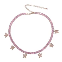 

luxury gorgeous european women jewelry pink cz butterfly tennis choker necklace