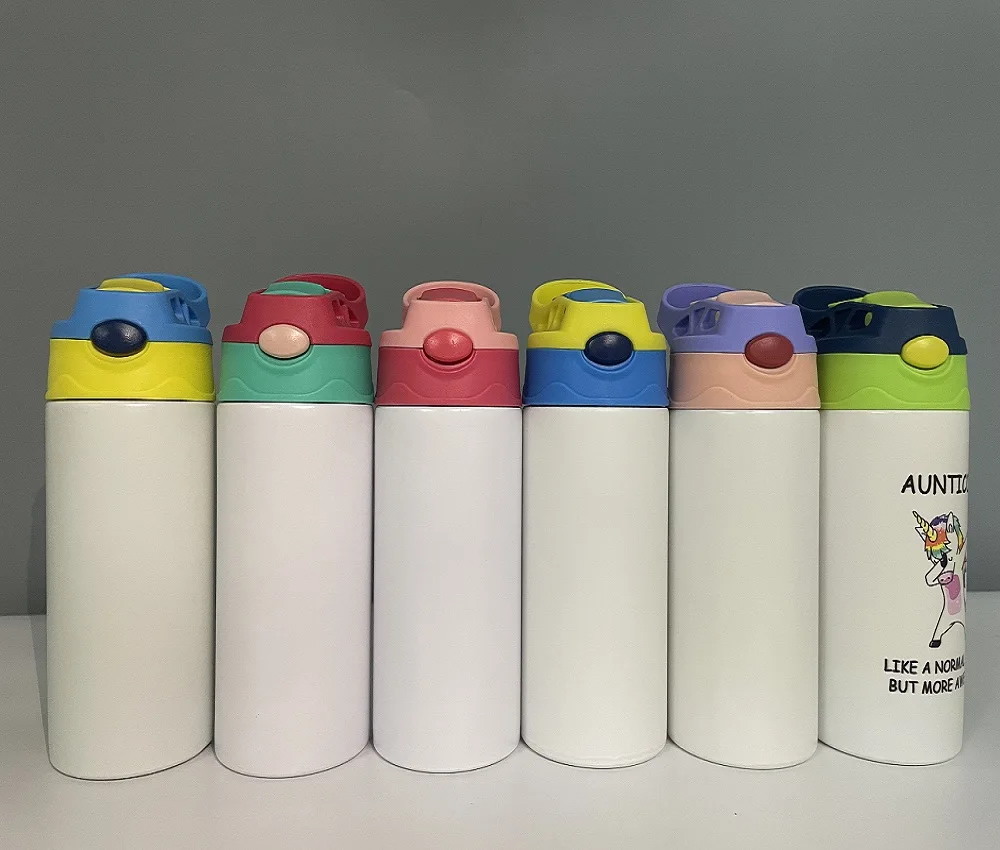 

Totally Straight! Sublimation Blanks 12oz Stainless Steel Double Wall Insulated Vacuum Kid Water Bottles with Flip Top Lid Straw, White