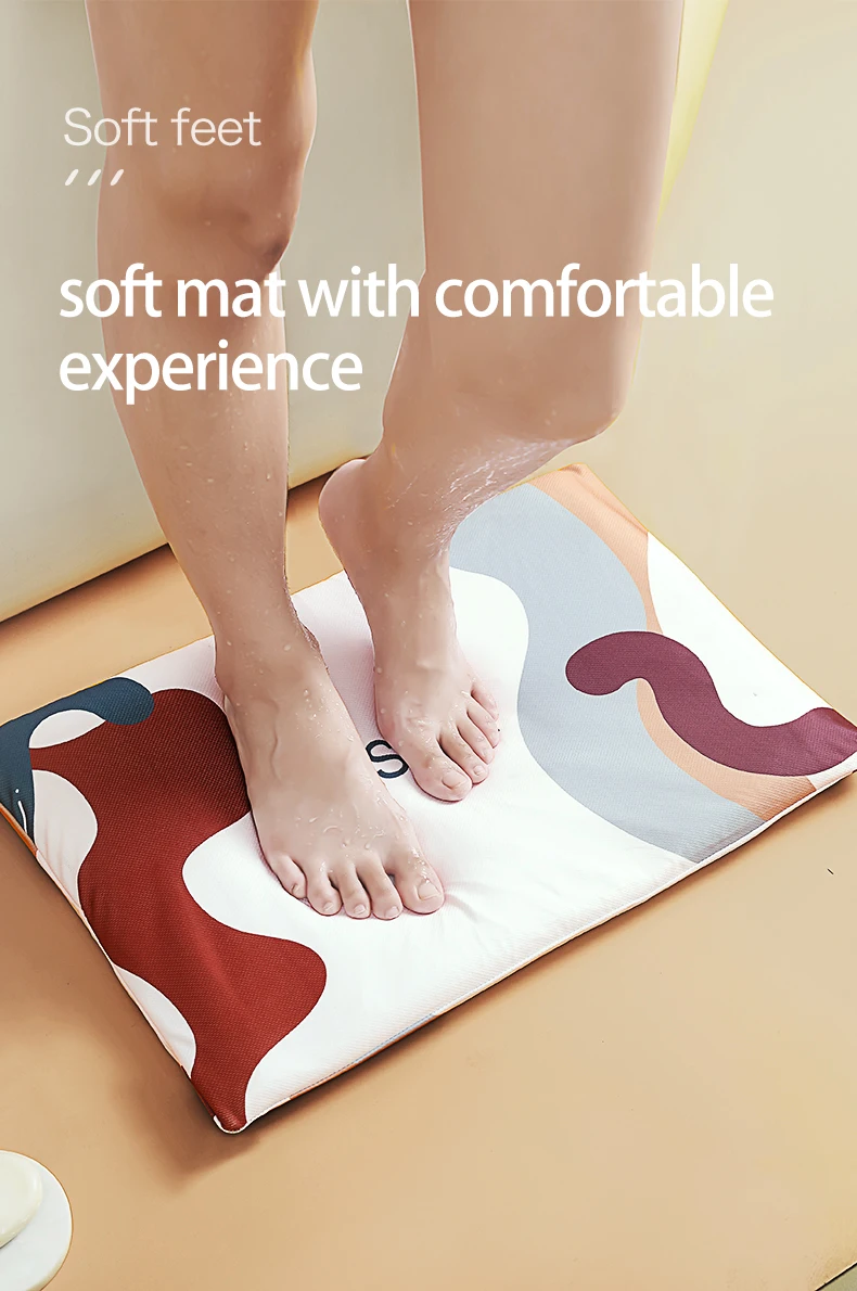 printed design cover anti-slip soft diatomite bath mats