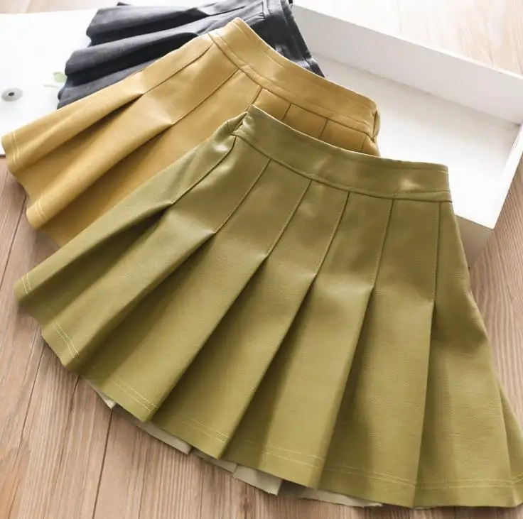2020 Baby Girls Pleated PU Leather Skirt Children's Clothing Skirts